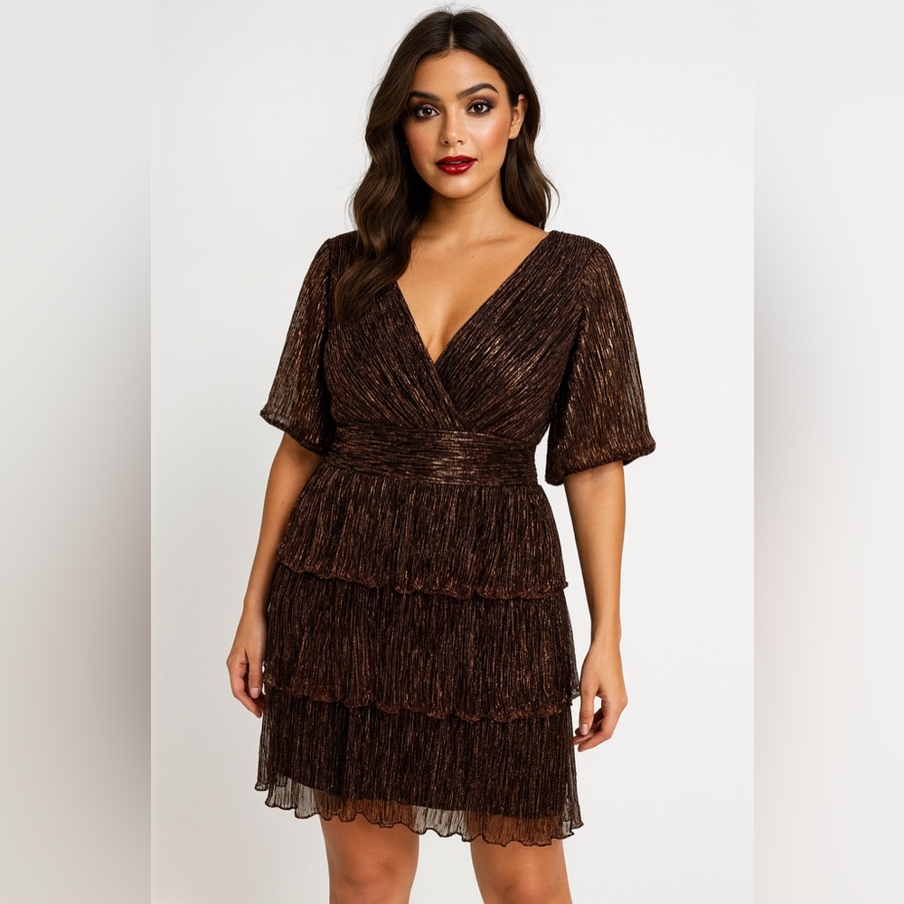 Alexa B Nites Metallic Tiered Party Dress Size 14